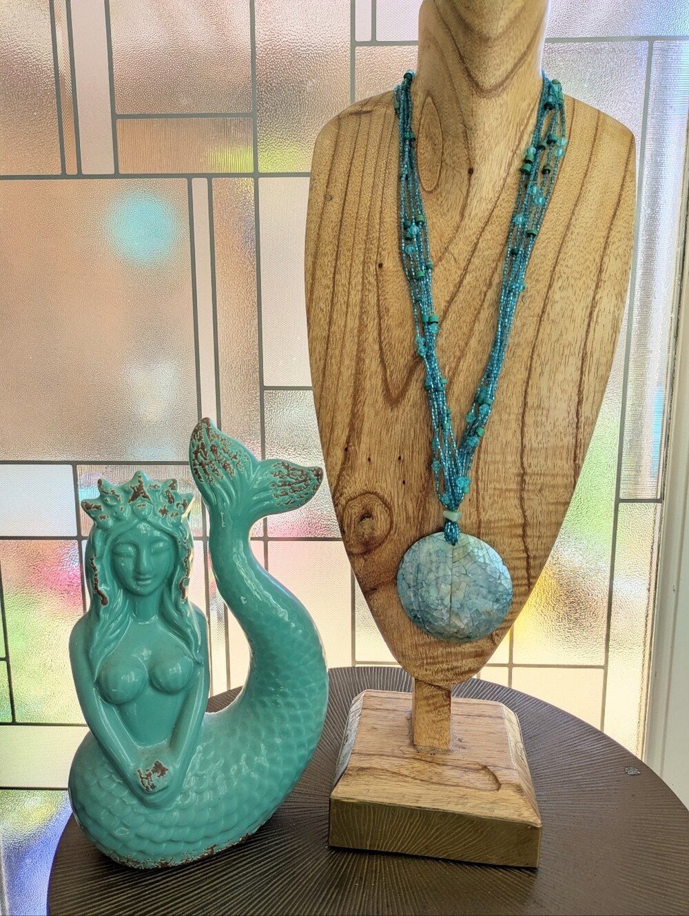 Beaded Abalone Disc Statement Necklace